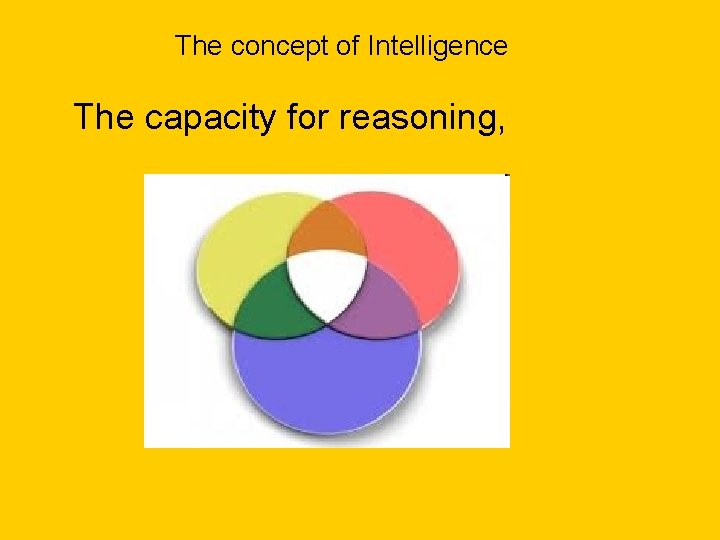 The concept of Intelligence The capacity for reasoning, 