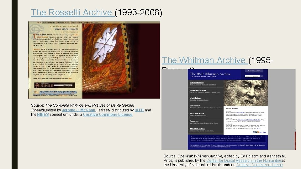 The Rossetti Archive (1993 -2008) The Whitman Archive (1995 Present) Source: The Complete Writings