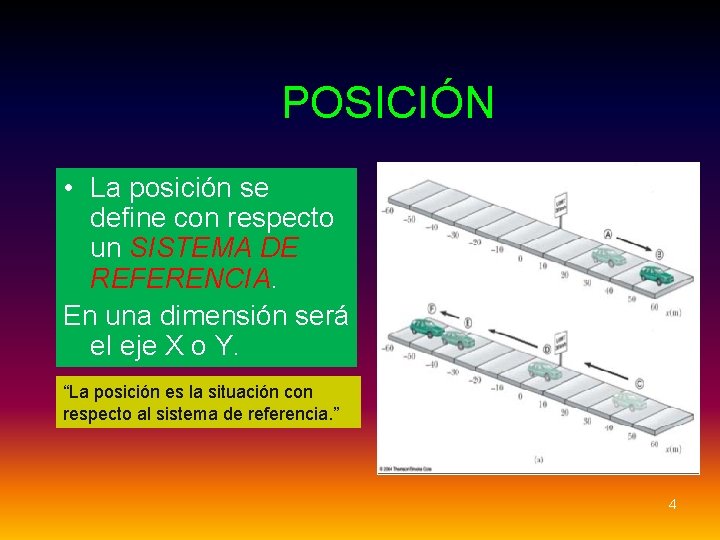 POSICIÓN • La posición se define con respecto un SISTEMA DE REFERENCIA. En una POSICIÓN • La posición se define con respecto un SISTEMA DE REFERENCIA. En una