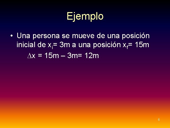 Ejemplo • Una persona se mueve de una posición inicial de xi= 3 m Ejemplo • Una persona se mueve de una posición inicial de xi= 3 m