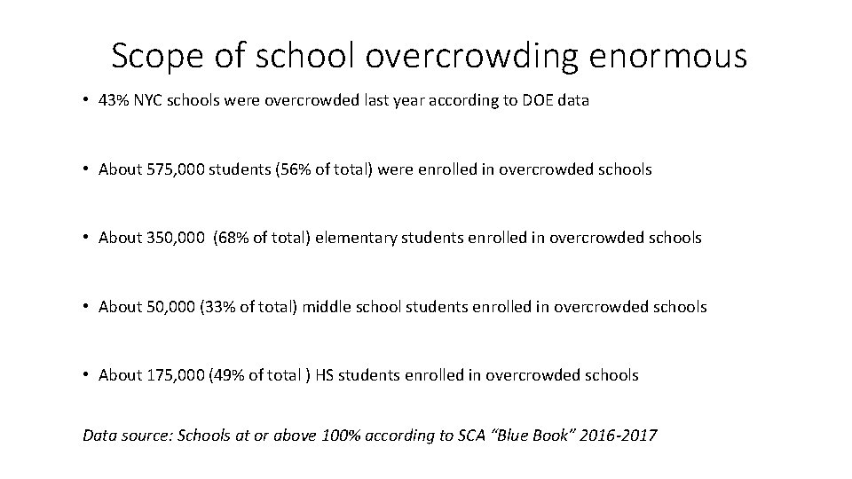 Scope of school overcrowding enormous • 43% NYC schools were overcrowded last year according