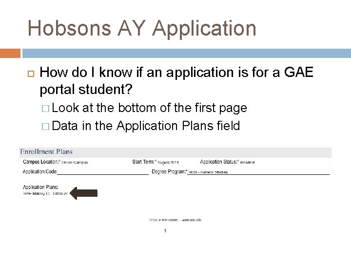 Hobsons AY Application How do I know if an application is for a GAE