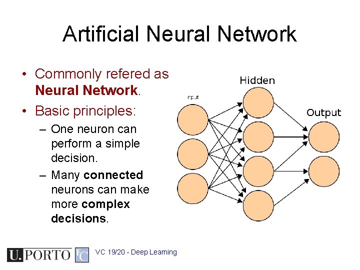 Artificial Neural Network • Commonly refered as Neural Network. • Basic principles: – One