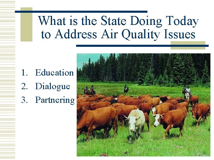 What is the State Doing Today to Address Air Quality Issues 1. Education 2.
