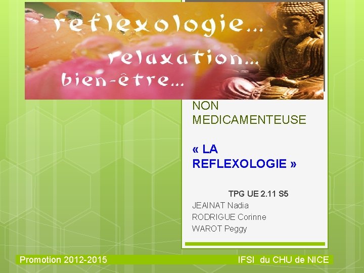 THERAPEUTIQUE NON MEDICAMENTEUSE « LA REFLEXOLOGIE » TPG UE 2. 11 S 5 JEAINAT