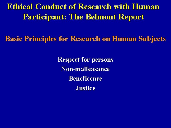 Ethical Conduct of Research with Human Participant: The Belmont Report Basic Principles for Research