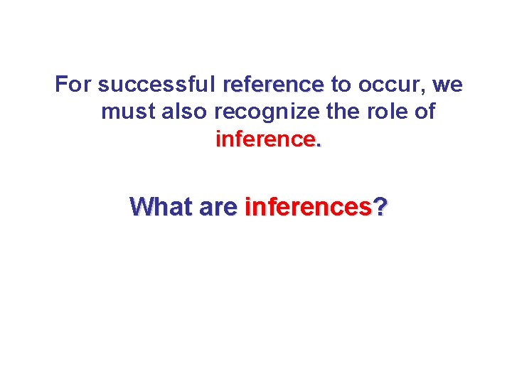 For successful reference to occur, we reference must also recognize the role of inference.