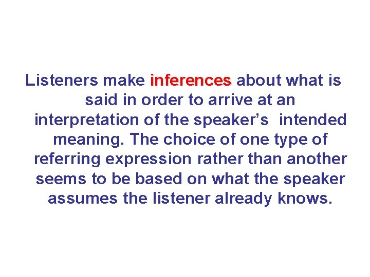 Listeners make inferences about what is inferences said in order to arrive at an