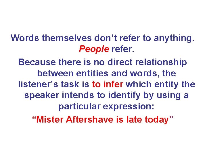 Words themselves don’t refer to anything. People refer. People Because there is no direct