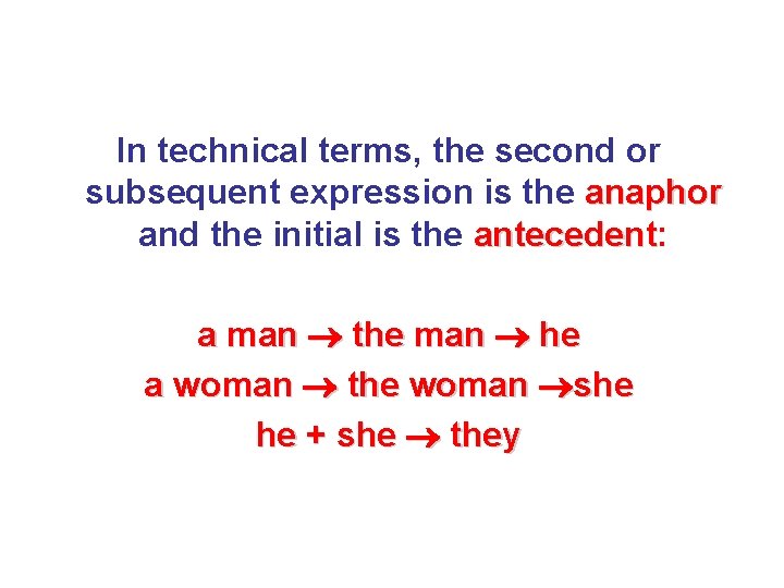 In technical terms, the second or subsequent expression is the anaphor and the initial