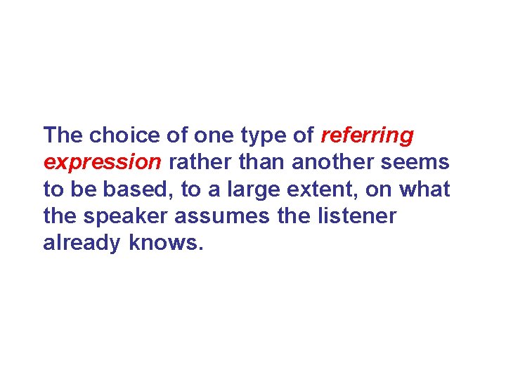 The choice of one type of referring expression rather than another seems to be