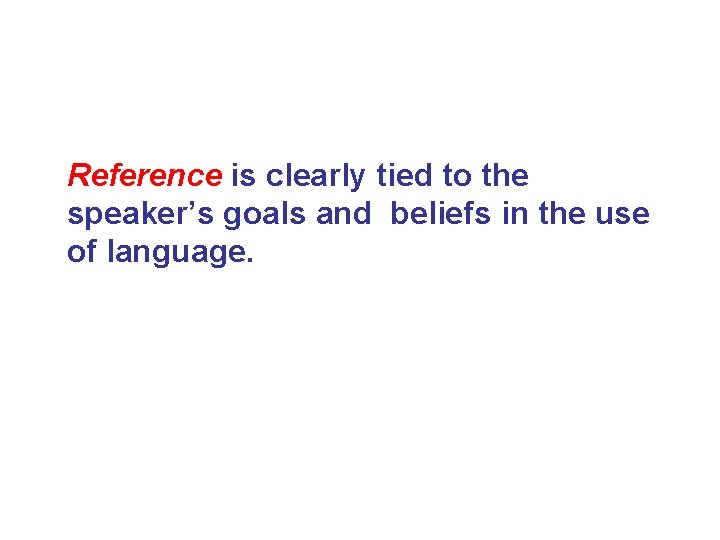 Reference is clearly tied to the speaker’s goals and beliefs in the use of