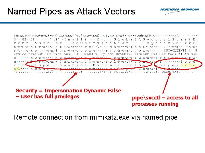 Named Pipes as Attack Vectors Security = Impersonation Dynamic False – User has full