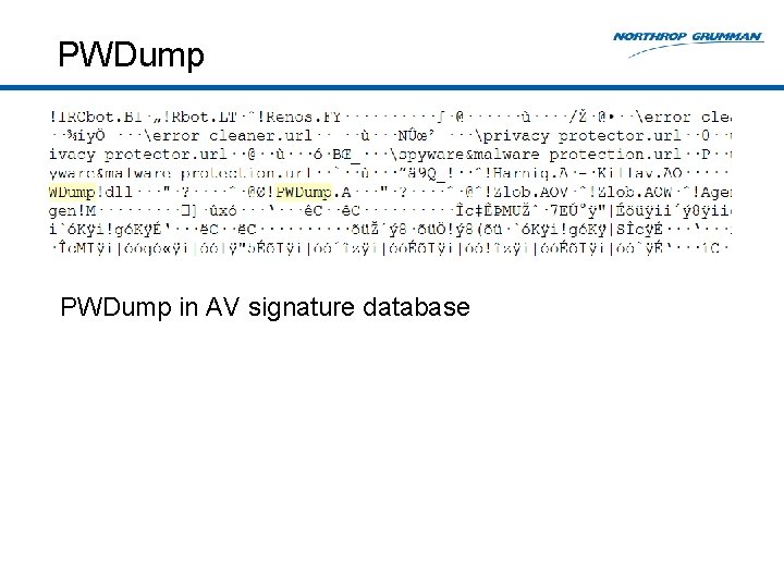 PWDump in AV signature database 