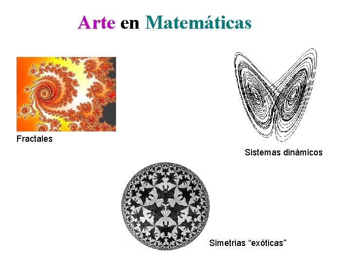 Arte en Matemáticas Fractales Sistemas dinámicos Simetrias “exóticas” 