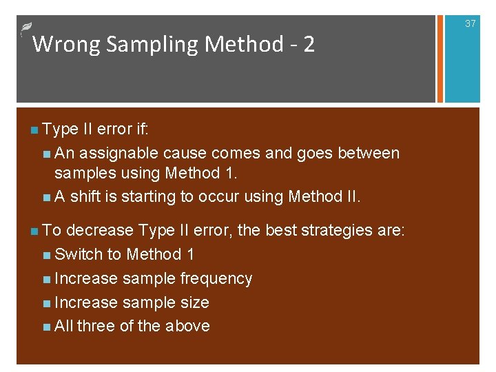Wrong Sampling Method - 2 n Type II error if: n An assignable cause Wrong Sampling Method - 2 n Type II error if: n An assignable cause