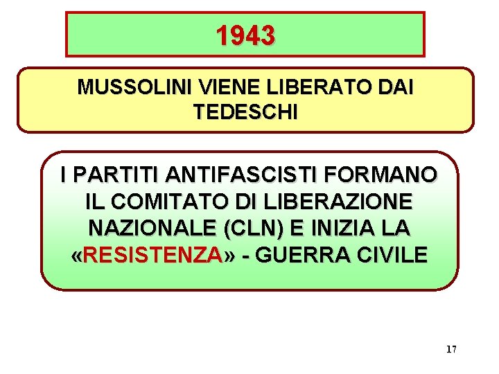 1943 MUSSOLINI VIENE LIBERATO DAI TEDESCHI I PARTITI ANTIFASCISTI FORMANO IL COMITATO DI LIBERAZIONE