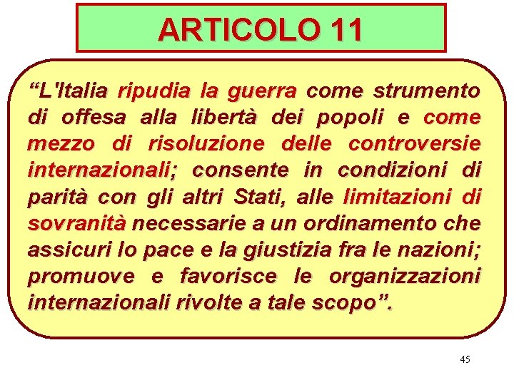 ARTICOLO 11 “L'Italia ripudia la guerra come strumento di offesa alla libertà dei popoli