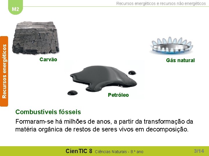 Recursos energéticos e recursos não energéticos Recursos energéticos M 2 Carvão Gás natural Petróleo