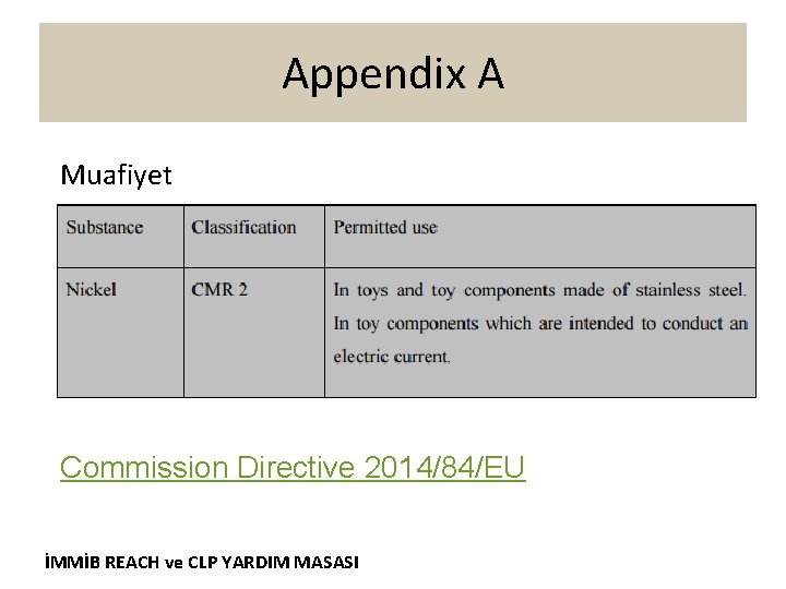 Appendix A Muafiyet Commission Directive 2014/84/EU İMMİB REACH ve CLP YARDIM MASASI 