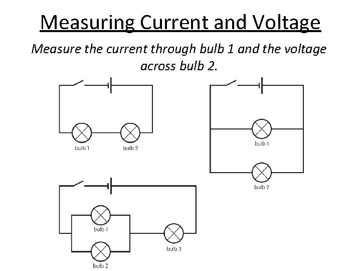 Measuring Current and Voltage Measure the current through bulb 1 and the voltage across