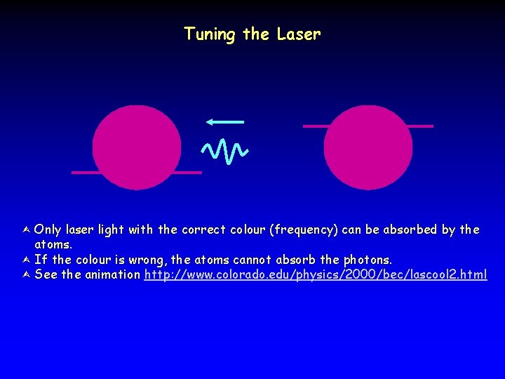 Tuning the Laser Only laser light with the correct colour (frequency) can be absorbed