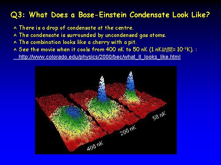 Q 3: What Does a Bose-Einstein Condensate Look Like? There is a drop of