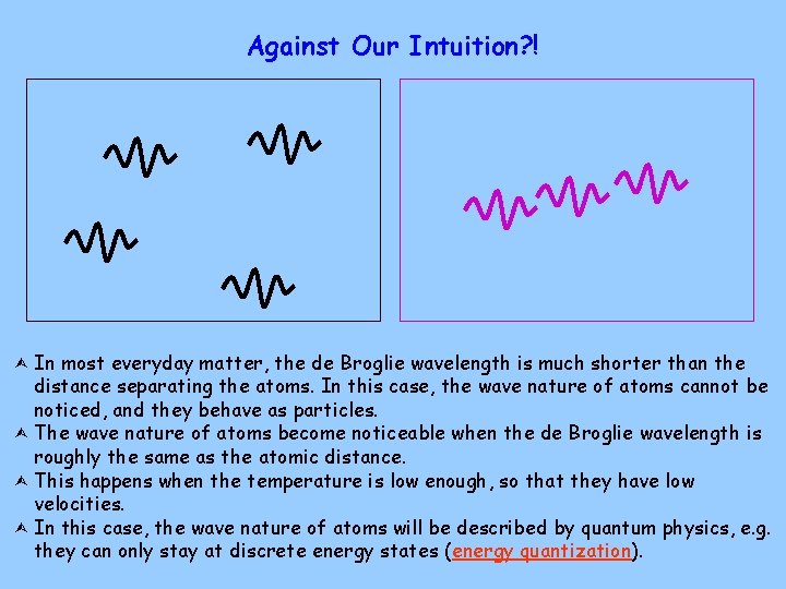 Against Our Intuition? ! In most everyday matter, the de Broglie wavelength is much