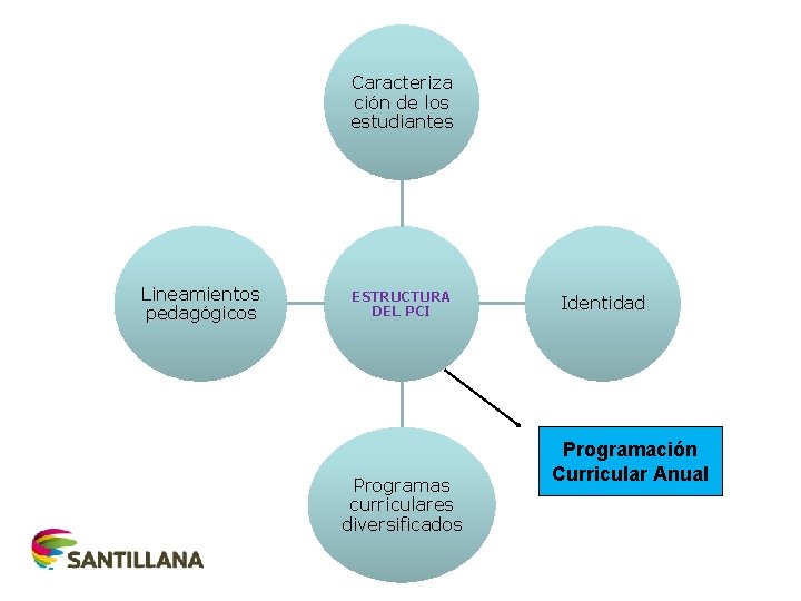 Caracteriza ción de los estudiantes Lineamientos pedagógicos ESTRUCTURA DEL PCI Programas curriculares diversificados Identidad