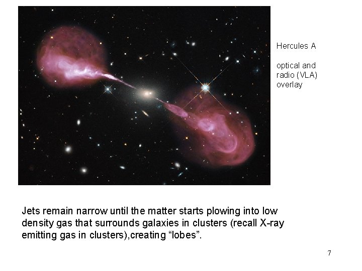 Hercules A optical and radio (VLA) overlay Jets remain narrow until the matter starts