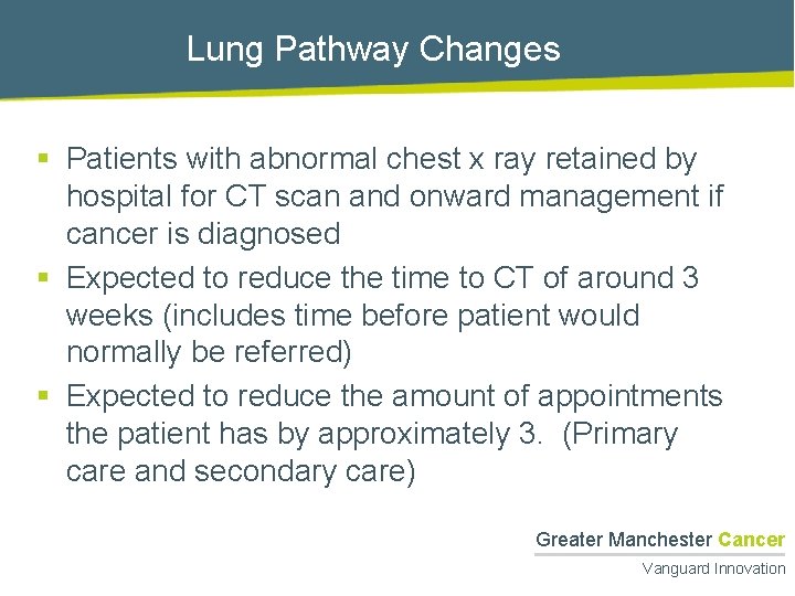 Lung Pathway Changes § Patients with abnormal chest x ray retained by hospital for