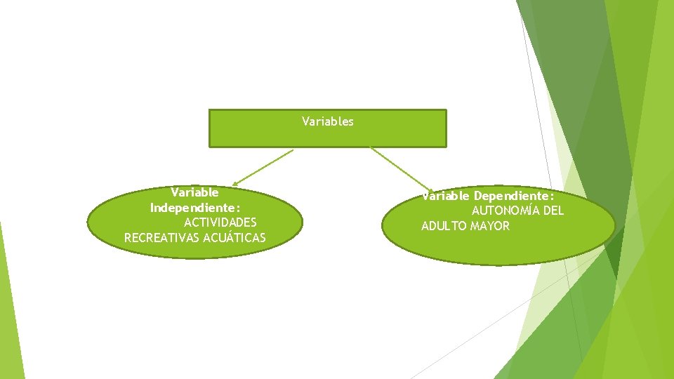 Variables Variable Independiente: ACTIVIDADES RECREATIVAS ACUÁTICAS Variable Dependiente: AUTONOMÍA DEL ADULTO MAYOR 