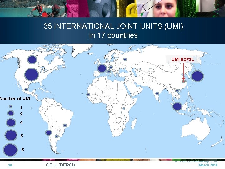 35 INTERNATIONAL JOINT UNITS (UMI) in 17 countries UMI E 2 P 2 L