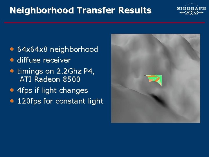 Neighborhood Transfer Results • • • 64 x 8 neighborhood diffuse receiver timings on