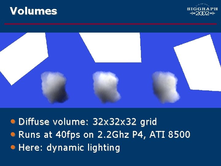 Volumes • Diffuse volume: 32 x 32 grid • Runs at 40 fps on