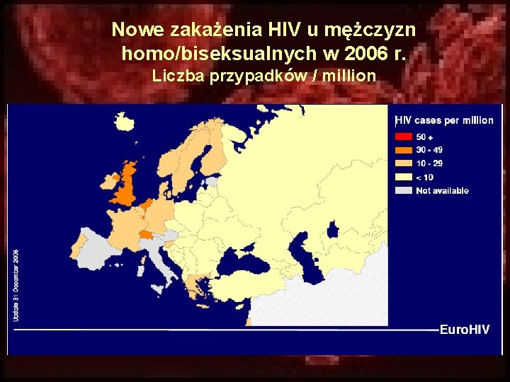 Nowe zakażenia HIV u mężczyzn homo/biseksualnych w 2006 r. Liczba przypadków / million 