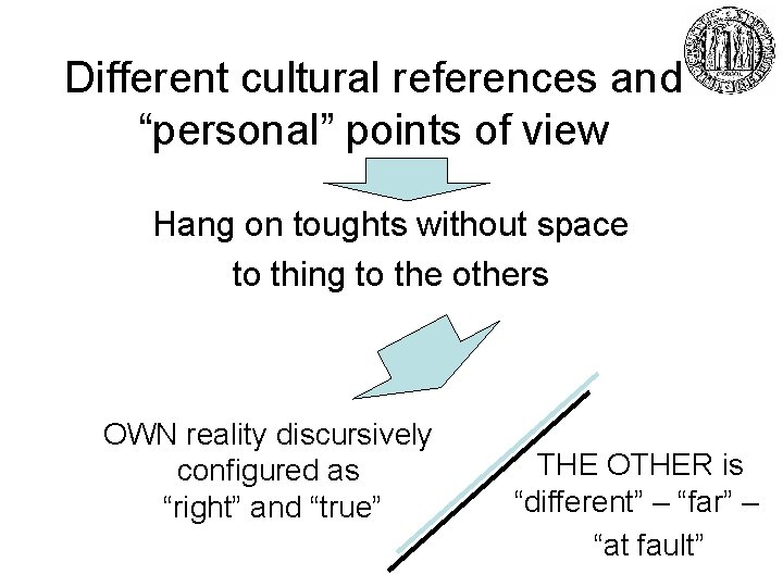 Different cultural references and “personal” points of view Hang on toughts without space to