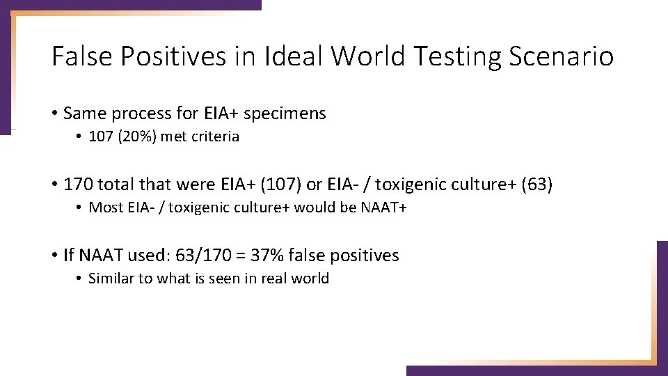 False Positives in Ideal World Testing Scenario • Same process for EIA+ specimens •