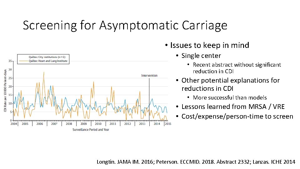 Screening for Asymptomatic Carriage • Issues to keep in mind • Single center •