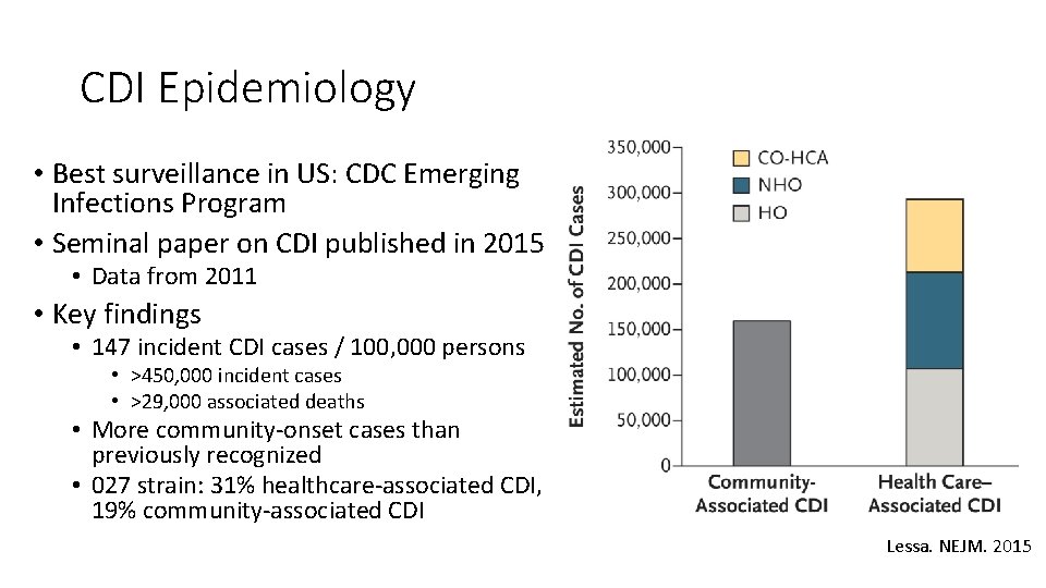 CDI Epidemiology • Best surveillance in US: CDC Emerging Infections Program • Seminal paper