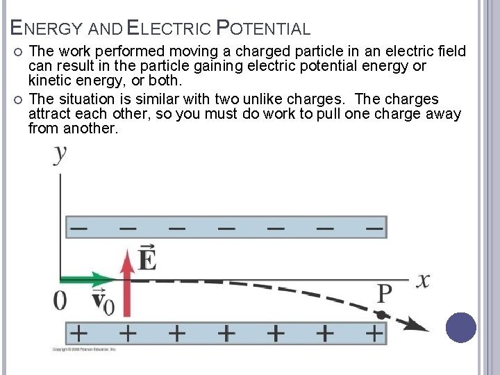 ENERGY AND ELECTRIC POTENTIAL The work performed moving a charged particle in an electric