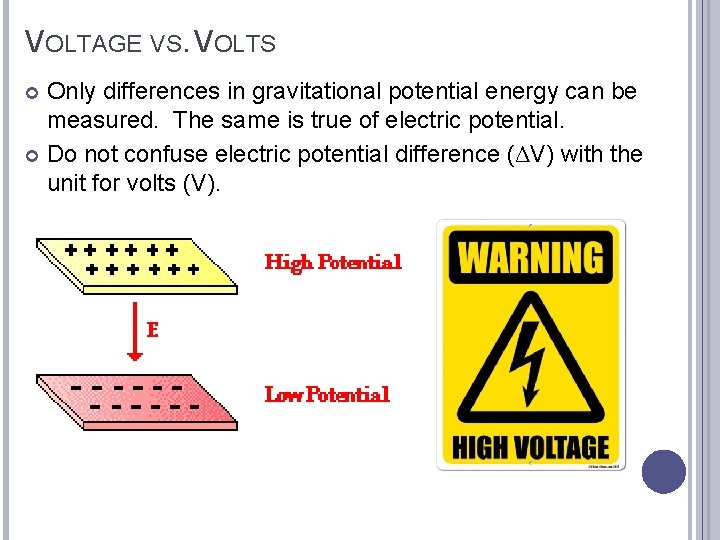 VOLTAGE VS. VOLTS Only differences in gravitational potential energy can be measured. The same