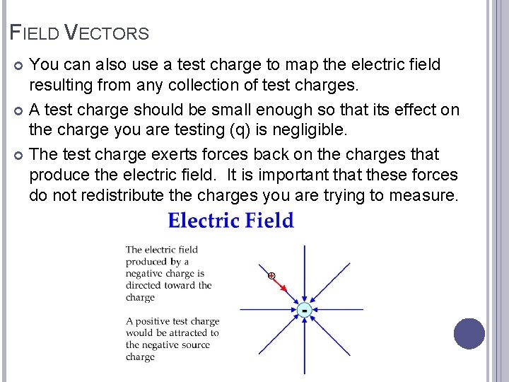 FIELD VECTORS You can also use a test charge to map the electric field