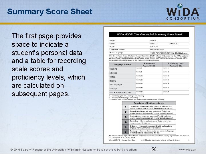 Summary Score Sheet The first page provides space to indicate a student’s personal data