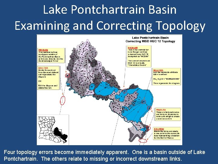 Lake Pontchartrain Basin Examining and Correcting Topology Four topology errors become immediately apparent. One