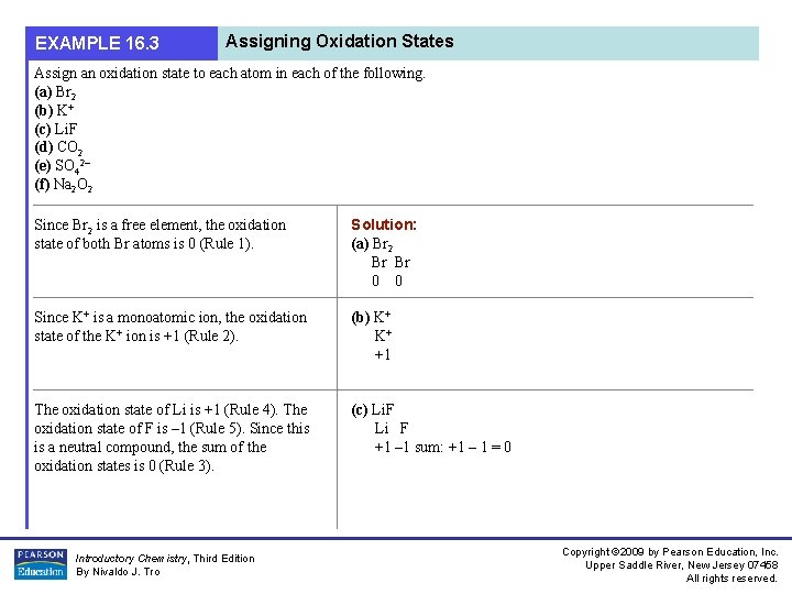 EXAMPLE 16. 3 Assigning Oxidation States Assign an oxidation state to each atom in