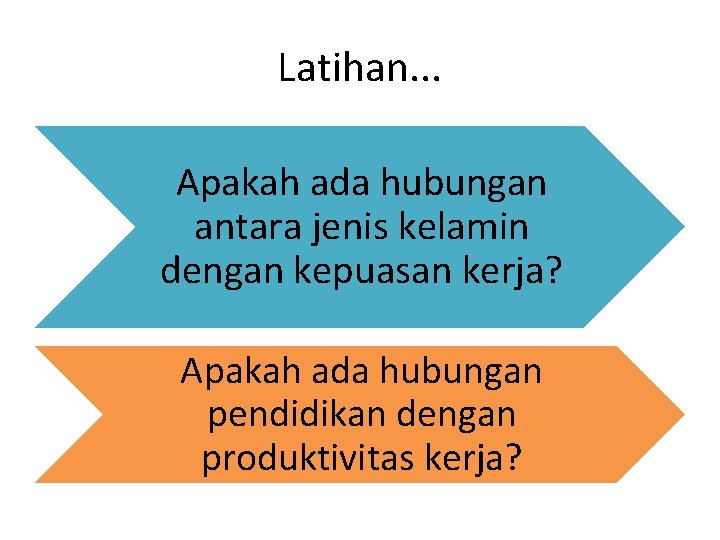 Latihan. . . Apakah ada hubungan antara jenis kelamin dengan kepuasan kerja? Apakah ada