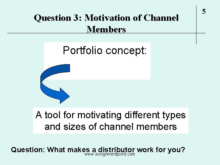 Question 3: Motivation of Channel Members Portfolio concept: A tool for motivating different types