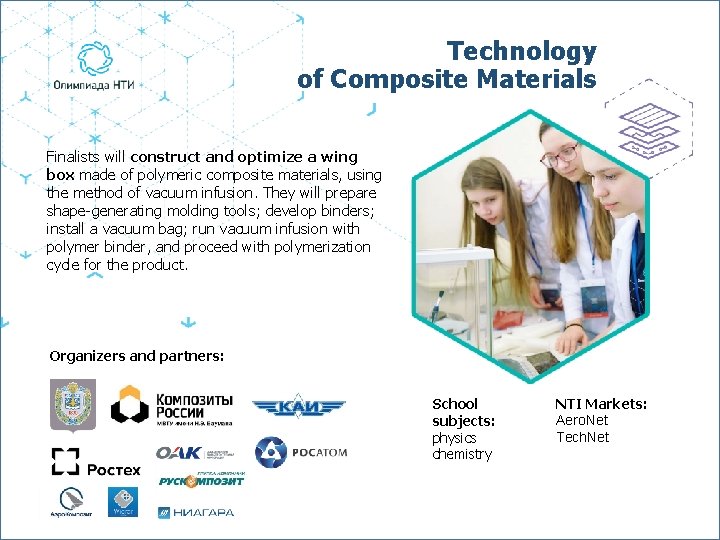 Technology of Composite Materials Finalists will construct and optimize a wing box made of