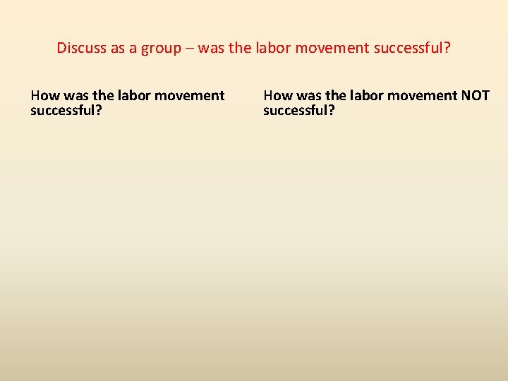 Discuss as a group – was the labor movement successful? How was the labor